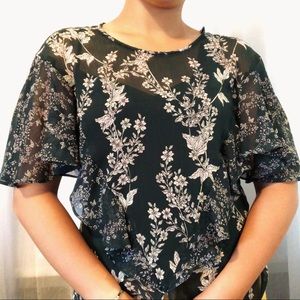 BCBG Floral Dark Green and White Blouse with cami